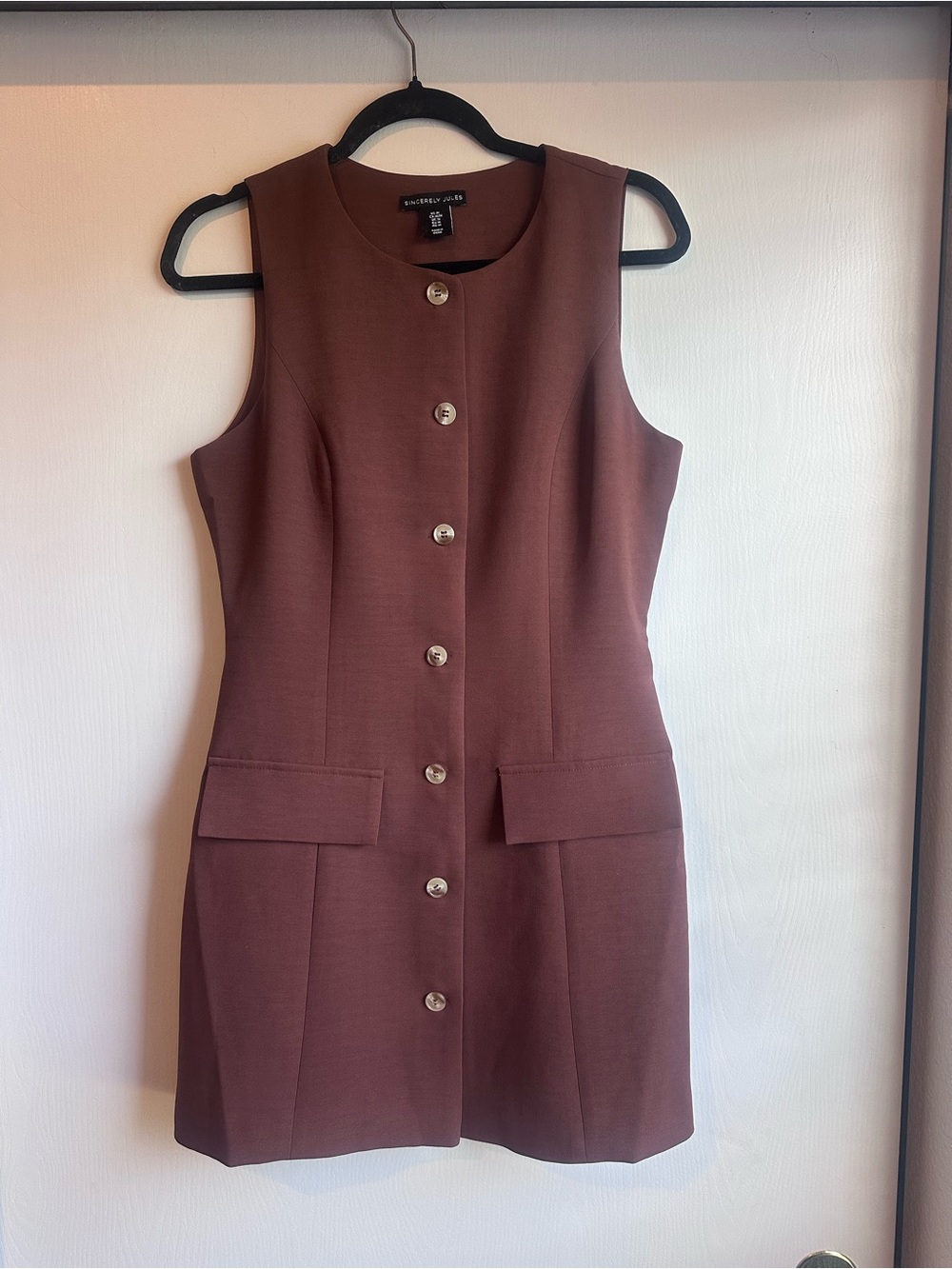 Brown Sleeveless Button-Front Sheath Dress Never Worn